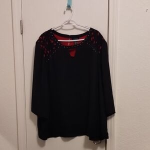 Catherines Black Tunic with Red Lace Insets and Stud Detail